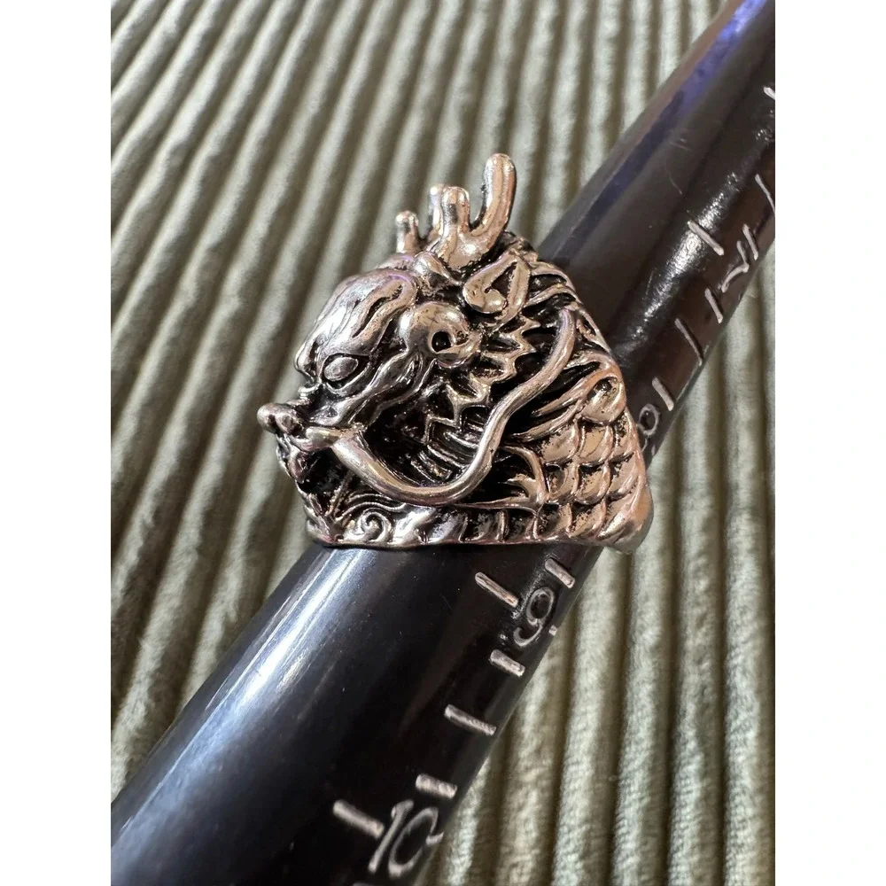 Men's Silver Dragon Head Ring Punk Rock Biker‎ Stainless Steel Adjustable Size
